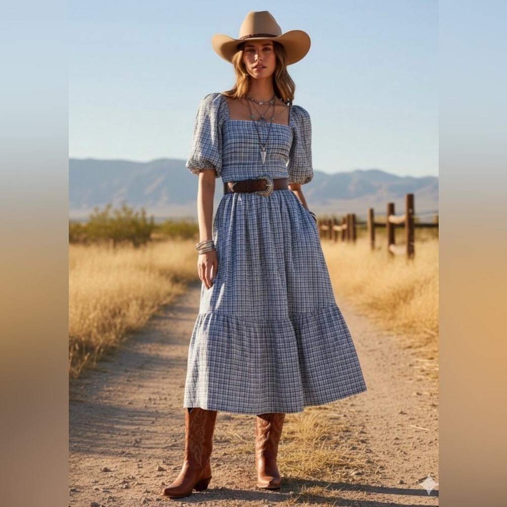 The A&F Emerson Linen-Blend Puff
Sleeve Midi Dress size med petite size MP